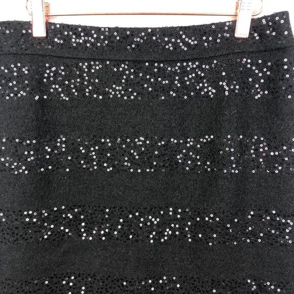 LOFT | Sequin Stripe Wool Blend Skirt Black Size 4 - Picture 2 of 9